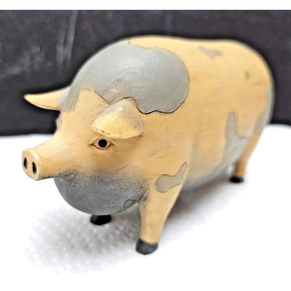 Chris Palmer Folk Art Farmhouse Decor Pink & Gray Pig Primitive Country